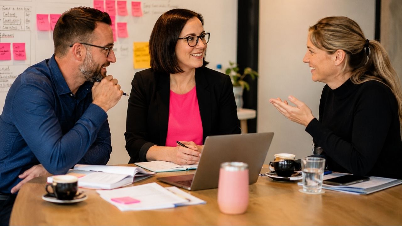 Business advisors discussing performance leadership and HR for small business