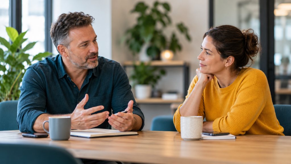 Manager talking with an employee about training and development
